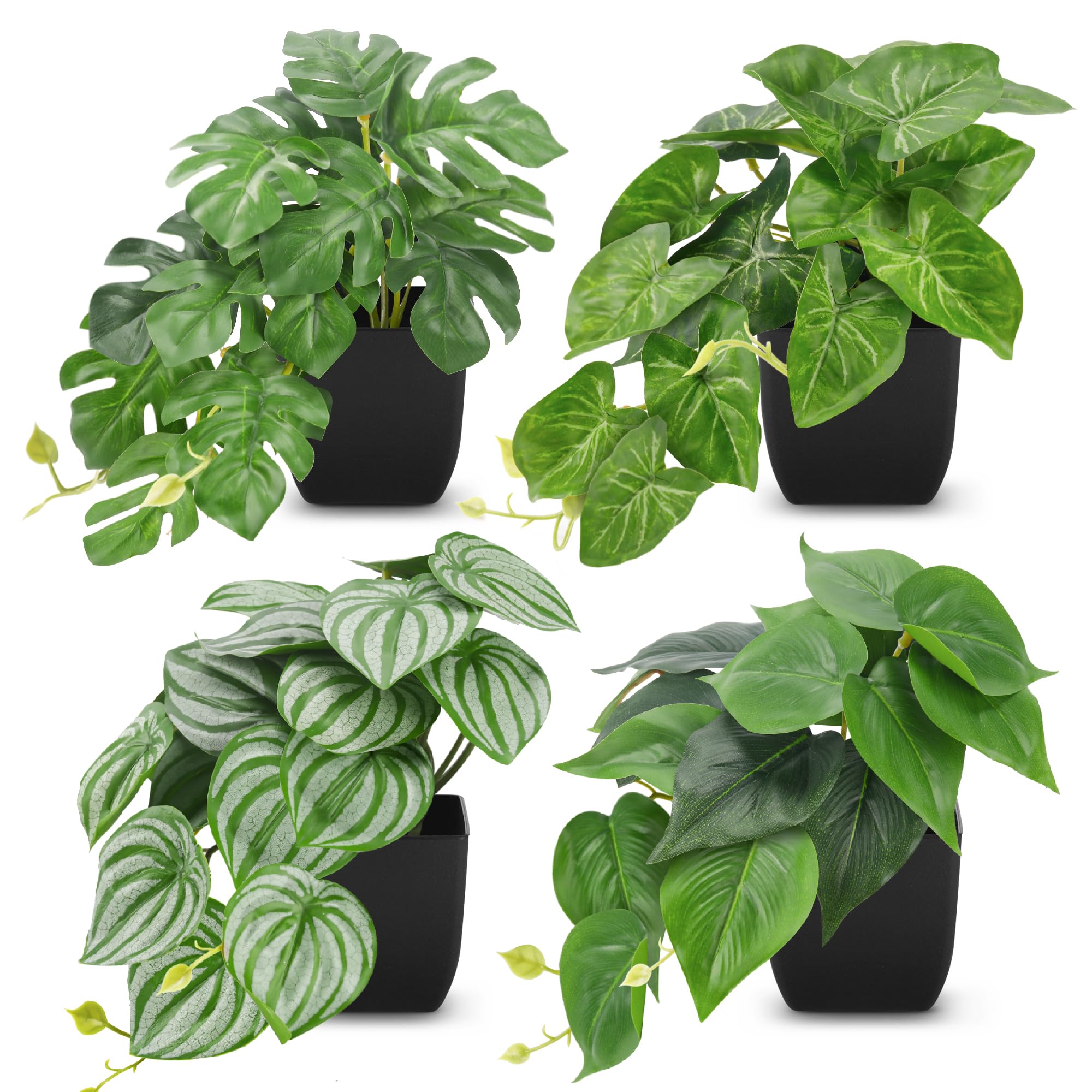 Photo 1 of Der Rose 4Pcs Small Fake Plants Black Artificial Mini Faux Plants for Bathroom Office Desk Shelf Table Accessories Decor Indoor