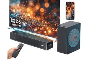 GEOYEAO 2.1 ch Soundbar with subwoofer, Dolby Digital 100W Sound Bars TV Speaker Home Theater Audio Surround Sound System, HDMI eARC/Bluetooth/DSP/Remote Control External Speakers for Smart TVs