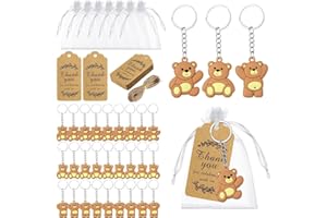MYLEUS 30 Sets Bear Keychain Baby Shower Favors with Organza Bags & Thank You Tags, Cute Guest Souvenirs for Birthday Party, 