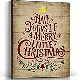 Voxitura Vintage Have Yourself A Merry Little Christmas Tree Wall Art Canvas, Farmhouse Wall Decor for Kitchen Holiday,Rustic Retro Winter Paintings Pictures Prints Framed for Bedroom Bathroom 12x15in