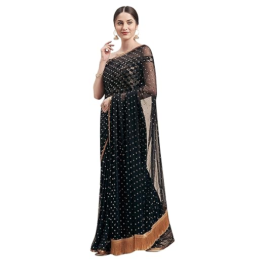 Womanista Womens Georgette with Blouse Piece 7510 Sarees (TI1167_Black_One Size)