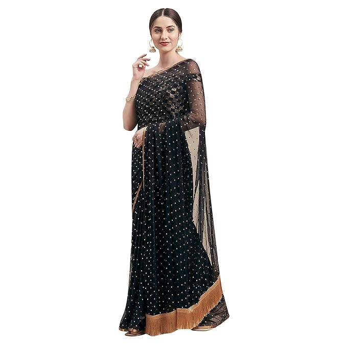 Women's georgette with Blouse Piece 7510 Sarees (TI1167_ Black_ One Size)