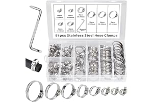 BEAUGIREW 91 Pieces 304 Stainless Steel Hose Clamps Assorted Kit 8 Sizes 8mm-44mm Adjustable Worm Gear Hose Clamps for Water 