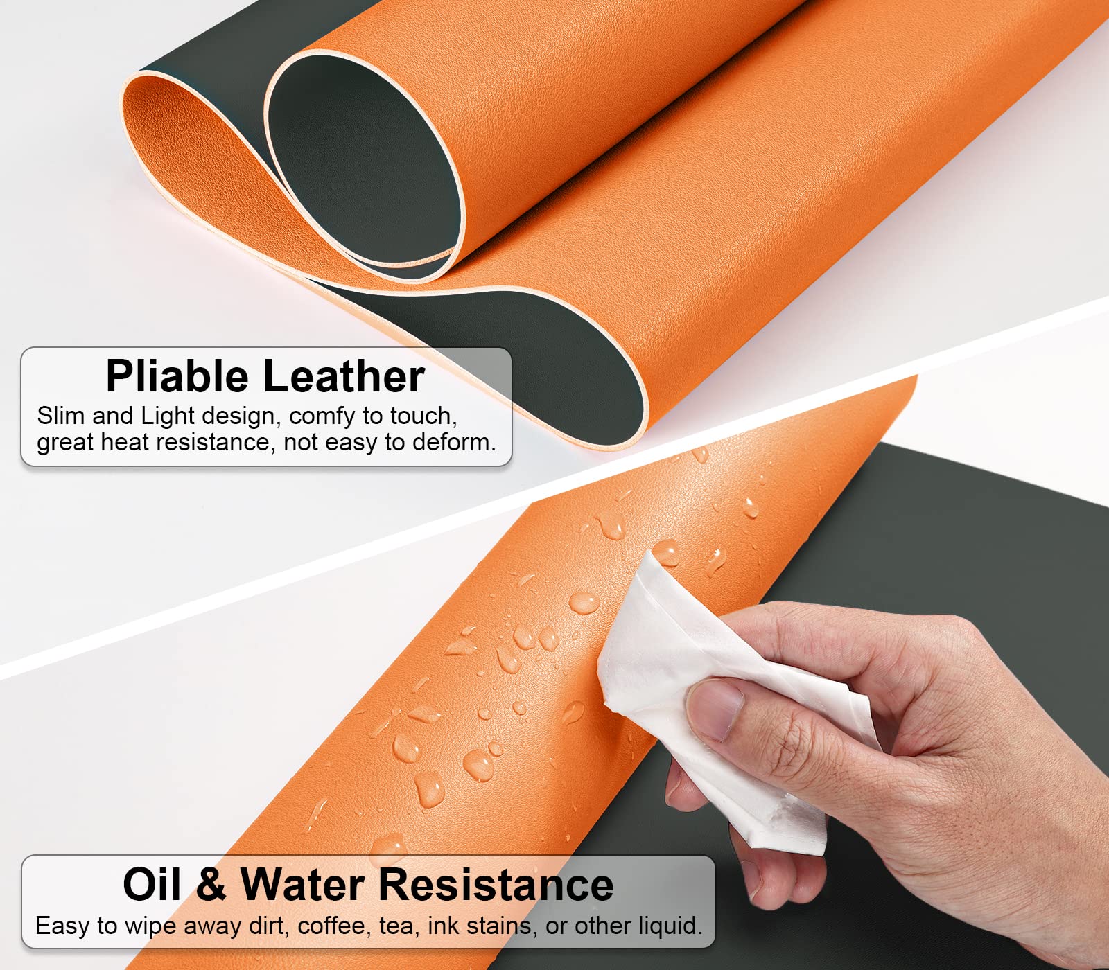 MoKo Desk Mat, Dual-Sided Office Desk Pad Waterproof, Large Protector Mouse Pad for Keyboard and Mouse, Leather Desk Writing Pad Large for Office/Home/Decor, 31.5''x15.7', Army Green/Orange