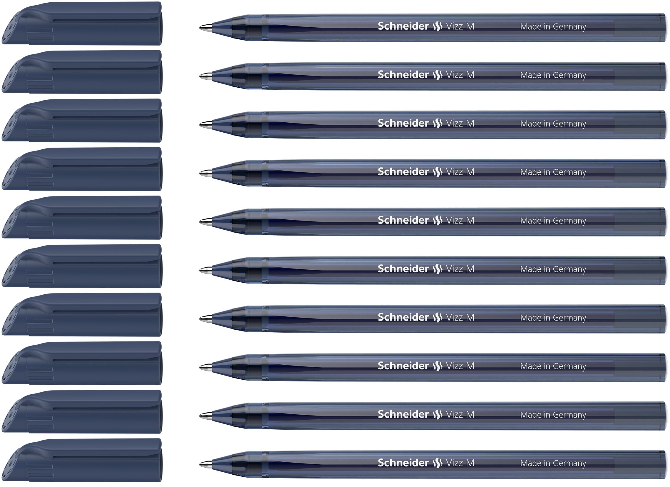 Schneider Vizz 102223 Midnight Blue Ballpoint Pen for Easy and Quick Writing - Ink Colour Barrel - Medium Line - Pack of 10