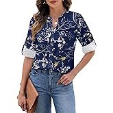 AGSEEM Button Down Shirts for Women Dressy Floral Printed Long Sleeve Blouse Business Casual Work Tops