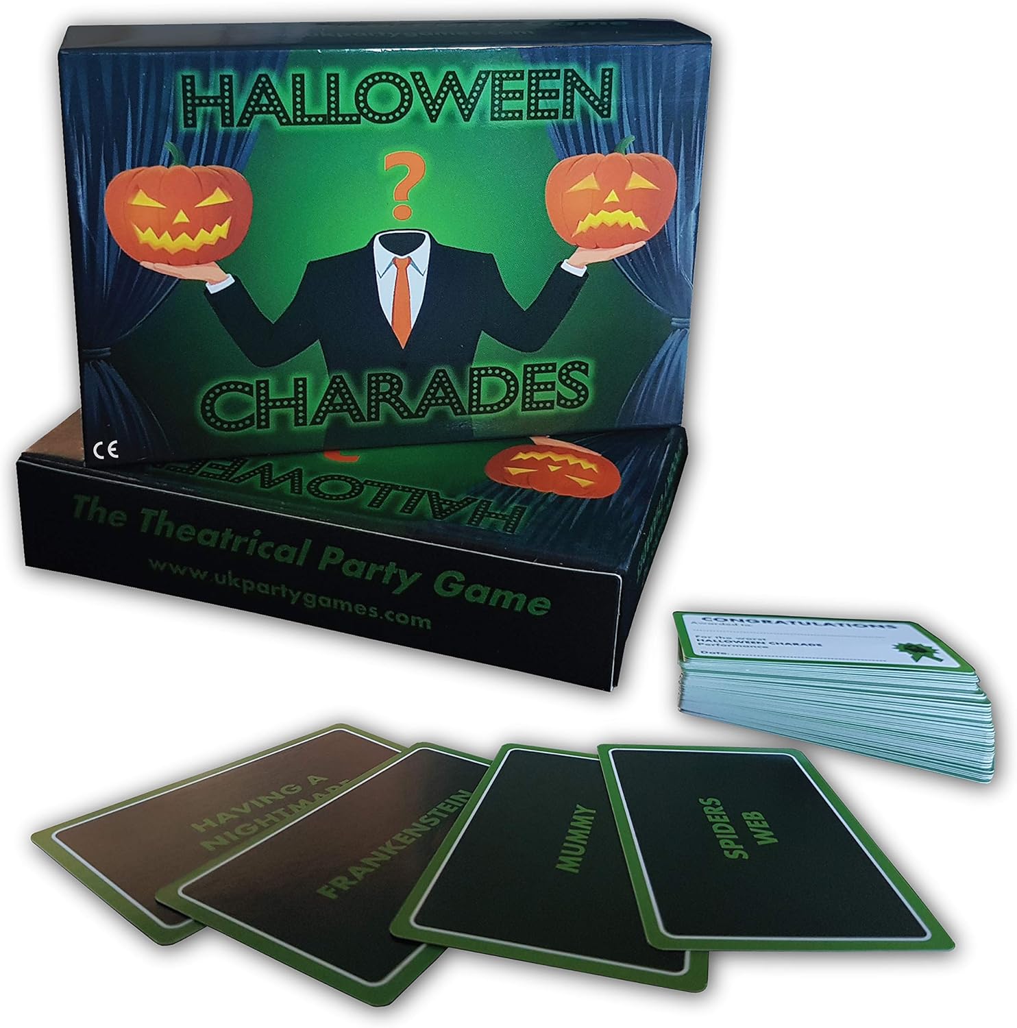 HALLOWEEN CHARADES - Unlimited Players Theatrical Fun for Halloween Decoration, Party Supplies, Games, Green, A6