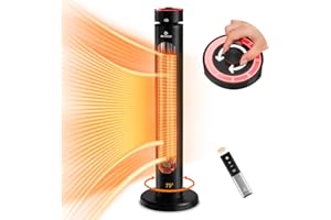 Airvention Outdoor Electric Patio Heater, 1500W Infrared Heater with 8 Heating Levels, Tower Space Heater with 75°Oscillation, Tip-over Protection, IP65 Waterproof, 8H Timer, Remote Control, 33 Inch