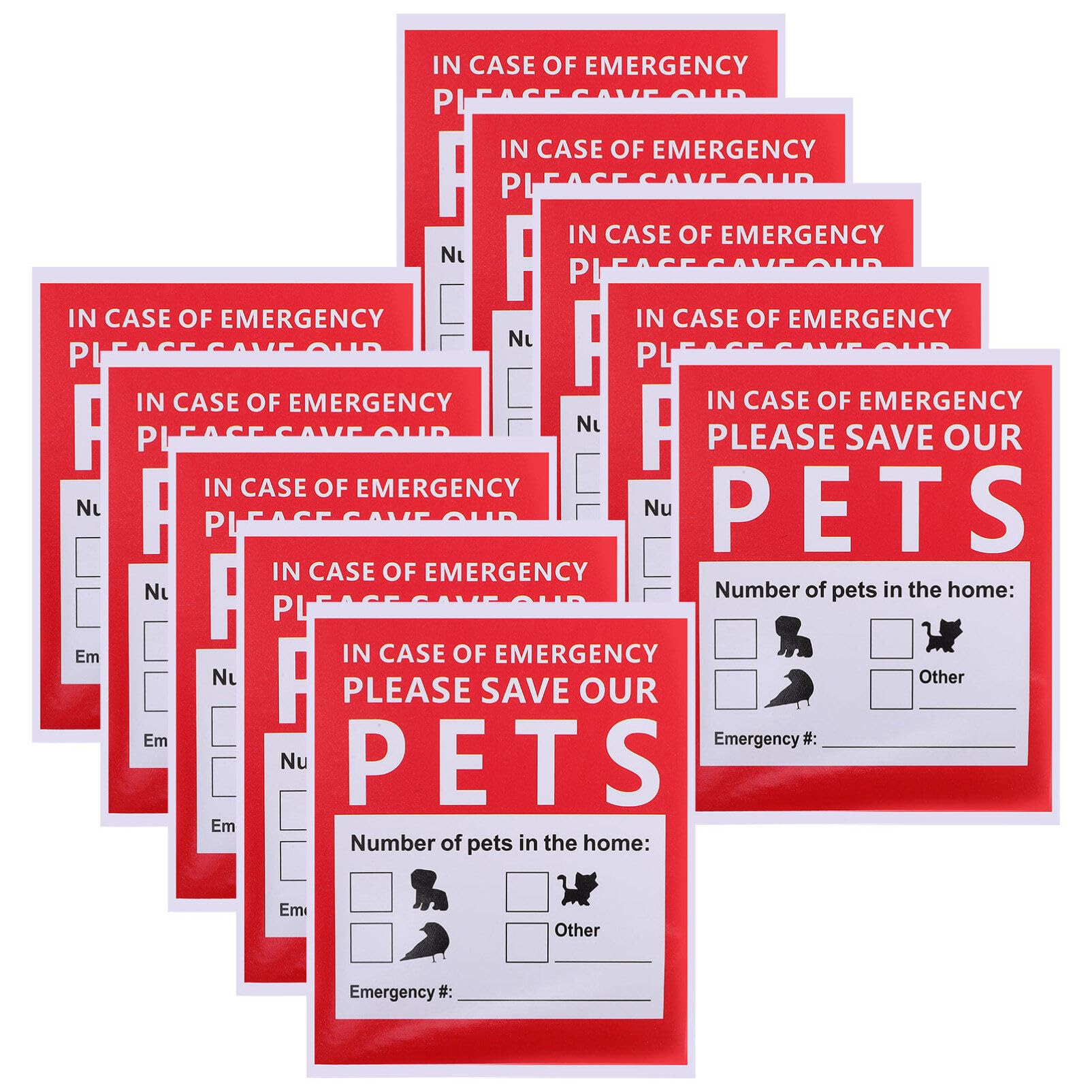 Tofficu 10 Sheets Emergency Alert Pet Finder Stickers Static Cling Window Decals Pets Inside Fire Rescue Stickers Save Our Pets Rescue Decal for Window and Door Application Weatherproof