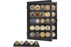 hismocal Military Challenge Coin Display Case, Lockable Wood Cabinet Rack Holder Black Shadow Box, Wall Memory Boxes with Removable Shelves for Casino Poker Chips Collectibles 11''x14'' (Style-1)