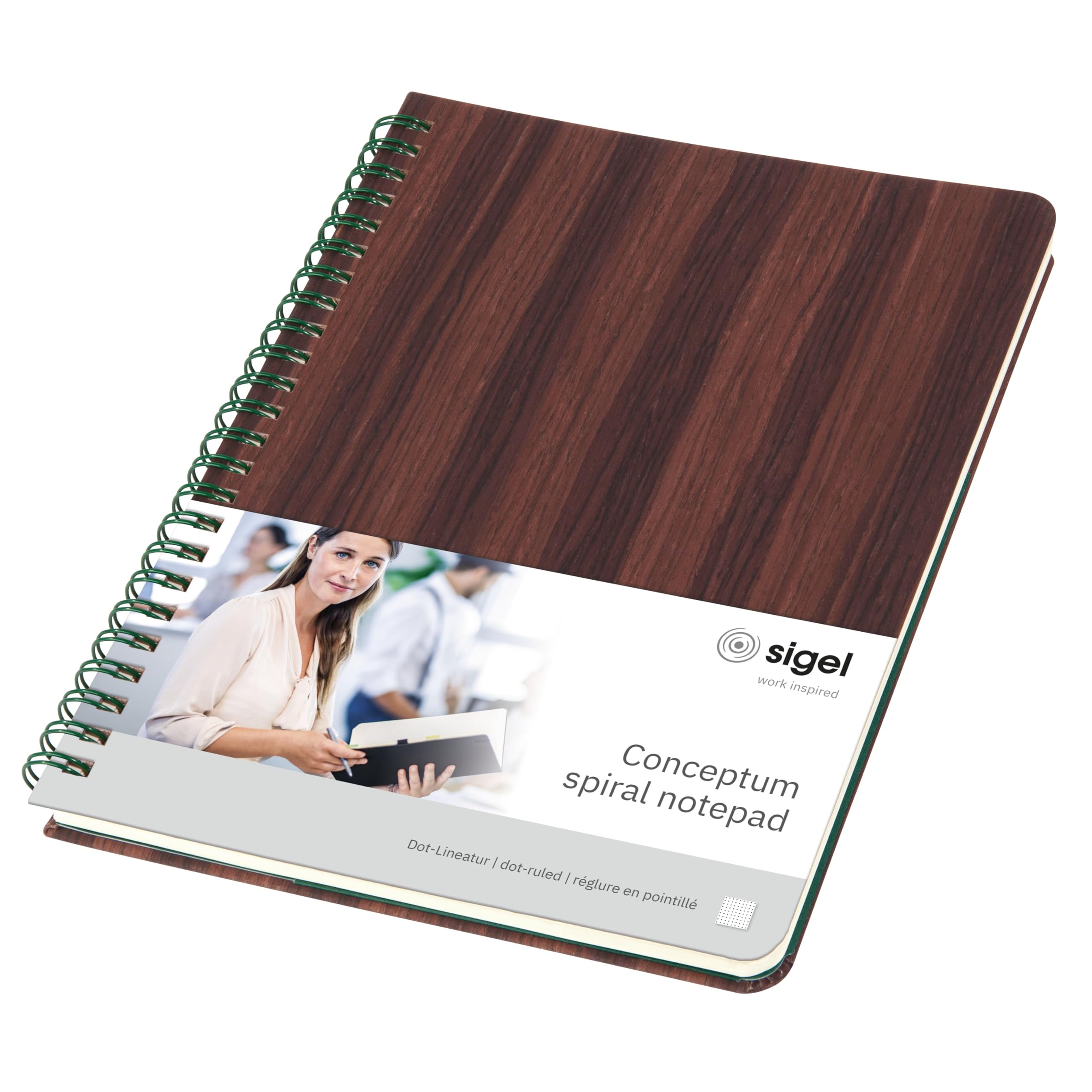SIGEL CO675 Spiral notepad Conceptum, Nature Edition, woodgrain, dotted (dot grid), approx. A5, brown, hardcover, 160 pages, FSC-certified — image 1
