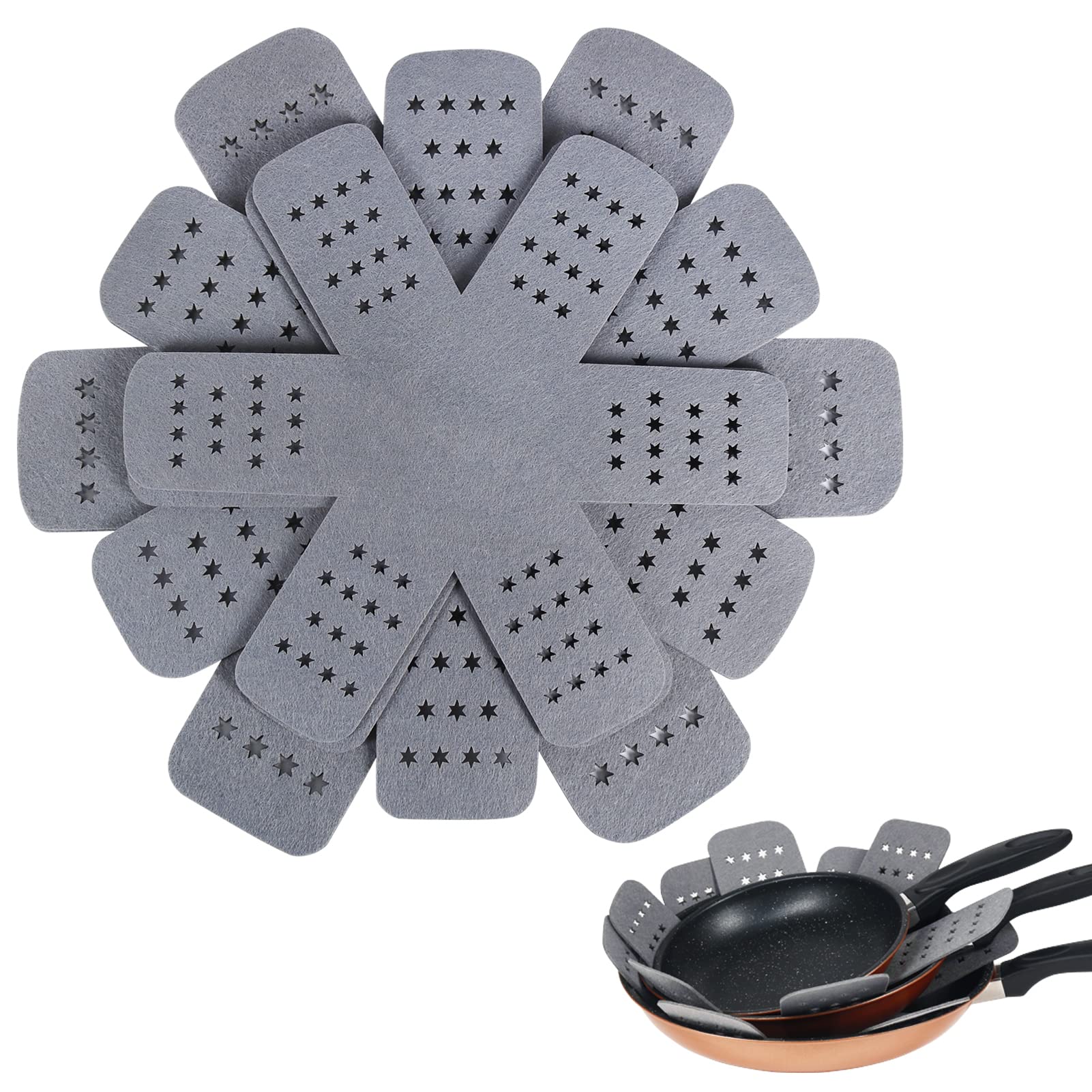 BYKITCHEN Pot Protectors, Larger & Thicker Pan Separators with Stars, Set of 6 and 3 Different Sizes,Saucepan Protectors & Pan Protectors for Stacking Nonstick Pans in Kitchen Cupboard