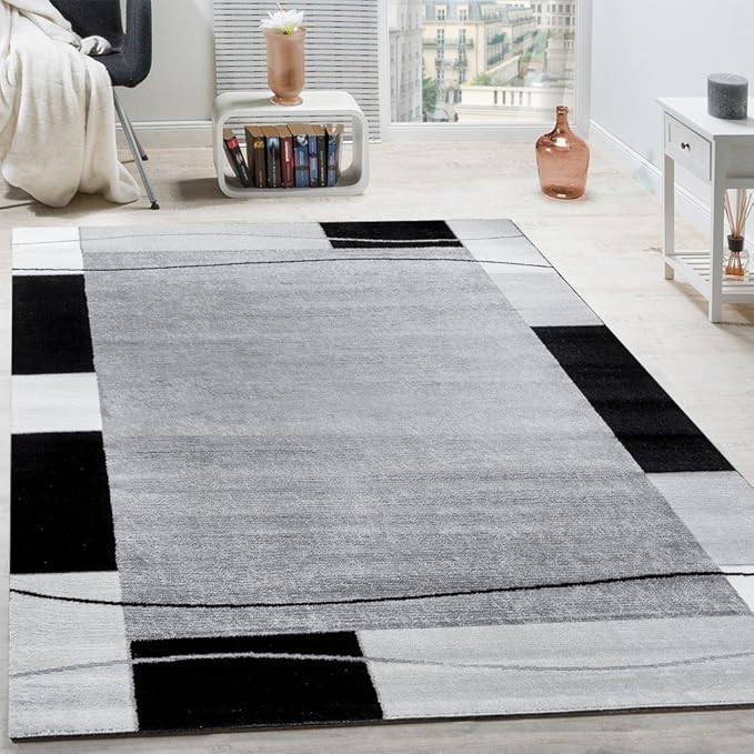 Paco Home Designer Rug Living Room Rug Border in Grey Black Cream