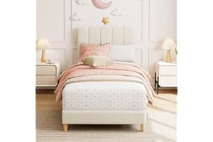 Twin Bed Frame, Crystal Tufted Velvet Upholstered Platform Bed with Wave Headboard for Girls/Boys, Easy Assembly, Wooden Slat