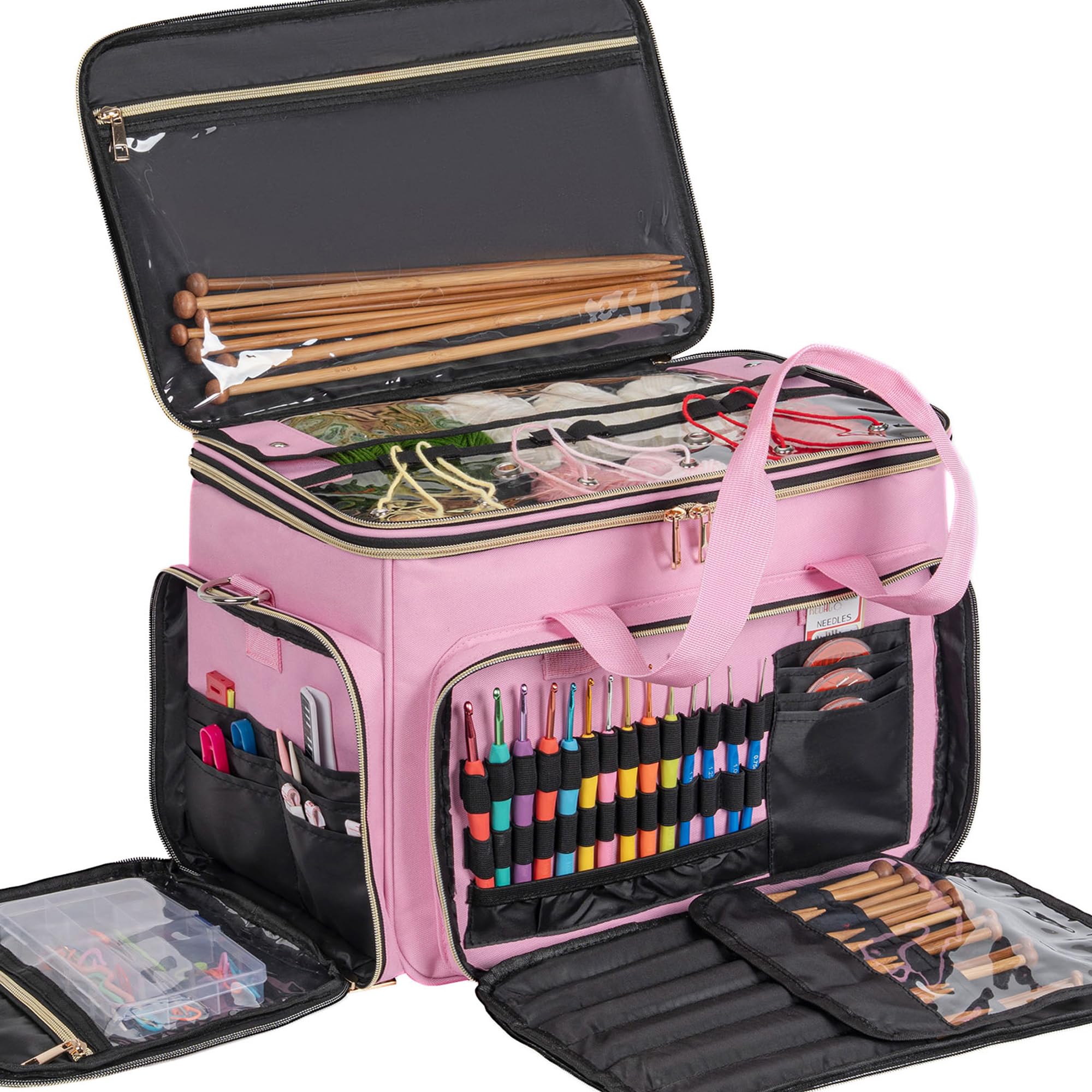 Photo 1 of TORIBIO Large Knitting Bag Yarn Storage Organizer,Portable Crochet Tote Bag,Yarn Bags for Crocheting On The Go for Knitting Needles, Crochet Hooks, Knitting Accessories, Unfinished Project