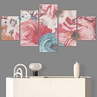 SIGNWIN 5 Panel Canvas Wall Art Modern Art Bouquet Colorful Decorative Elements Floral Multicolor Photography for Home Decorations Ready to Hang - 60