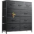 WLIVE 9-Drawer Dresser, Fabric Storage Tower for Bedroom, Entryway, Closet, Tall Chest Organizer Unit with Fabric Bins, Steel Frame, Wood Top, Easy Pull Handle, Charcoal Black Wood Grain Print