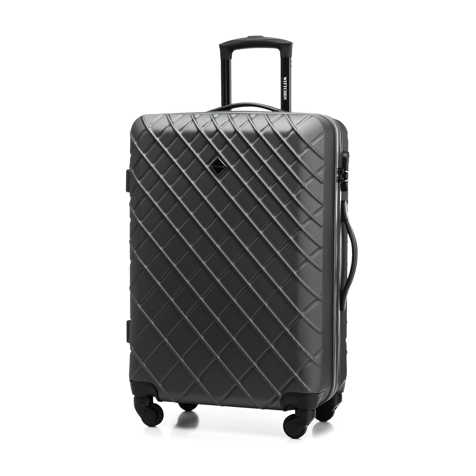 WITTCHEN Travel Suitcase Carry-On Cabin Luggage Hardshell Made of ABS with 4 Spinner Wheels Combination Lock Telescopic Handle Classic Line Size Medium Suitcase Black