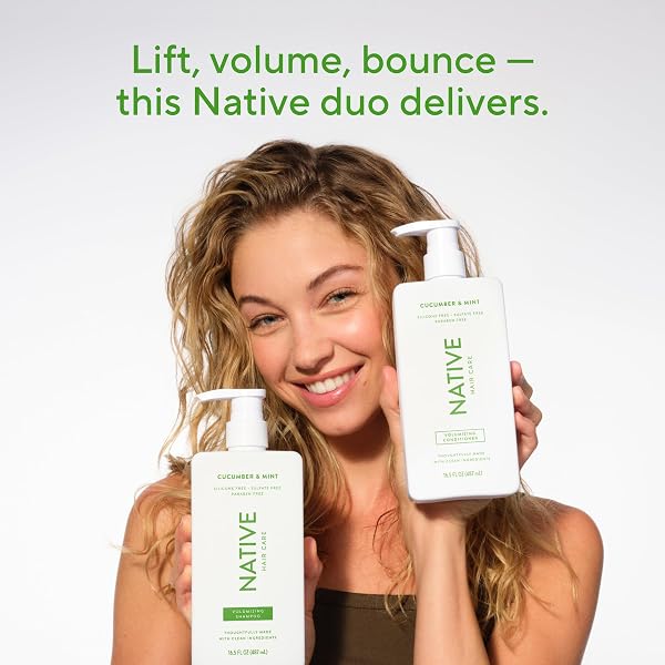 NATIVE SHAMPOO AND CONDITIONER CONTAIN NATURALLY DERIVED INGREDIENTS | ALL HAIR TYPE COLOR & TREATED FROM FINE TO DRY DAMAGED, SULFATE & DYE FREE – CUCUMBER & MINT, 16.5 FL OZ EACH (2 PACK)