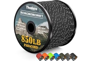 Thadavo Reflective Paracord Rope 850Ib, 50/100/200/500/1000ft 4MM 11 Strand para Cords Lanyard Utility Parachute Cord for Tent Camping Hiking Survival Tactical Clothesline DIY Projects, Black 100FT