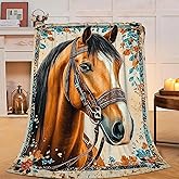 UIAMT Brown Horse Blanket Vintage Floral Horse Flannel Plush Throw Blanket Animal Decor Fleece Stuff Blanket Gifts for Lover Girls Boys Kids Adults Women Bed Travel 40"x50"
