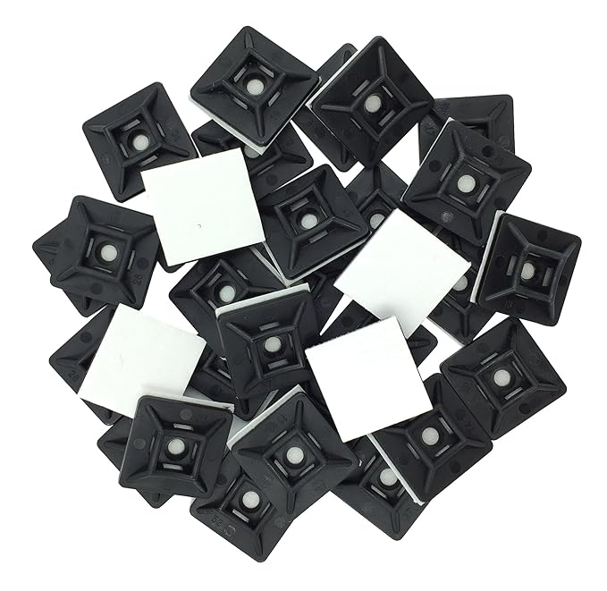intervisio Juego Soportes Adhesivos para Bridas de Cable 19 mm x 19mm/Clips Adhesivo para las brida de plastico/Base de montaje sujetacables autoadhesivos cables/Negro/100 Piezas
