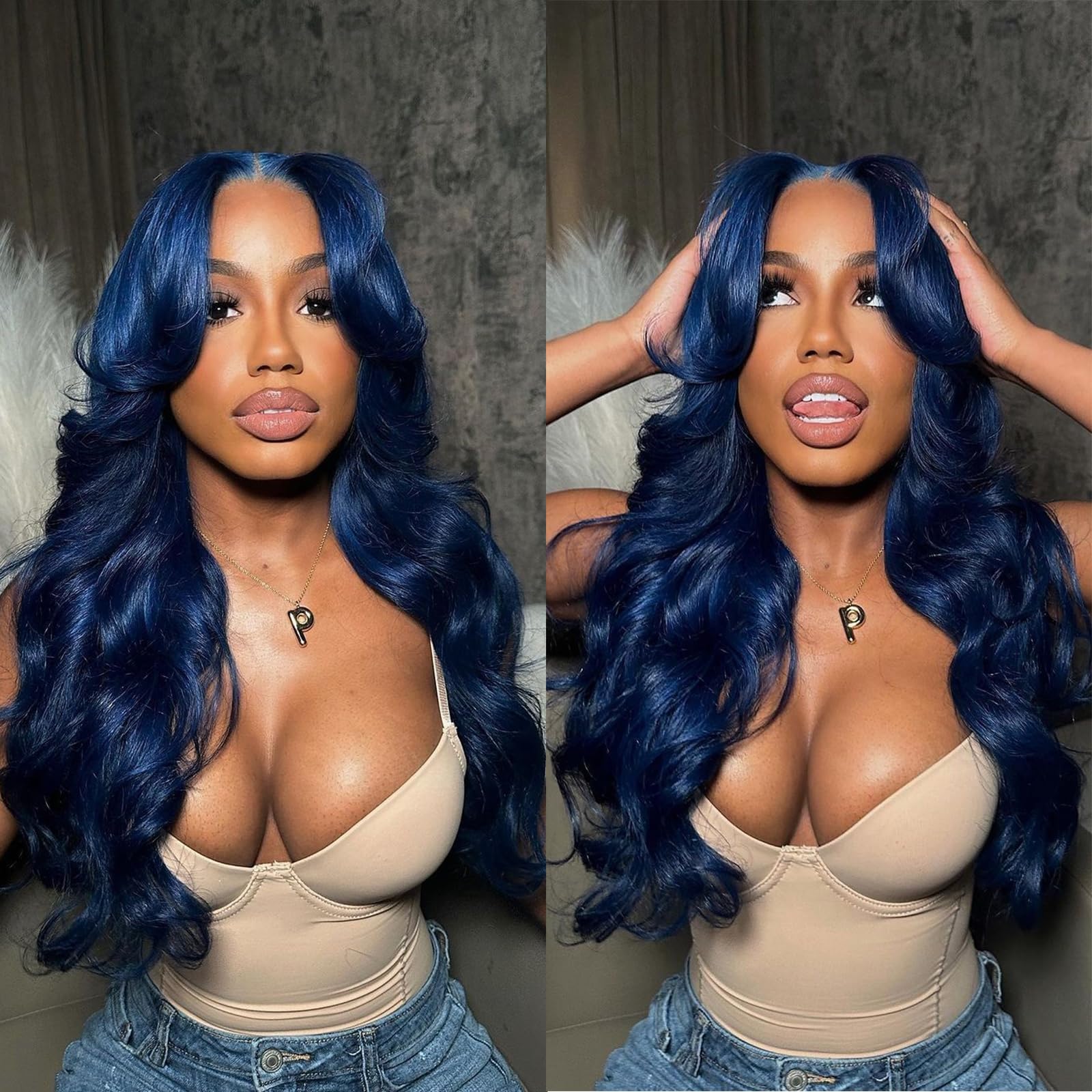 X-TRESS 28 Inch Blue HD Lace Front Wig for Black Women - Long Curly Lace Part Synthetic Heat Resistant Fibre Hair With Pre-Plucked Baby Hair