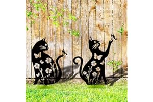 LEBSITEY Metal Cat Stakes Cat Decorative Garden Stakes, 15" Cat Garden Decor, Black Cat Silhouette Yard Lawn Outdoor Decorations for Cat Lovers Garden Decoration (Cat)