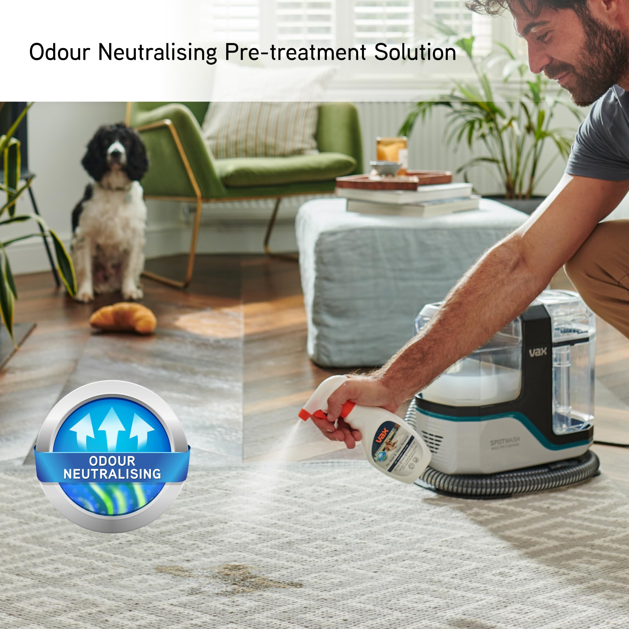 Vax SpotWash Max Pet-Design Spot Cleaner, Carpet Cleaner Machine, Upholstery and Sofa Cleaning, XL Tanks, Motorised, Crevice & Pet Tools for Spills & Stains, Included Solution, White/Blue, CDSW-MPXP