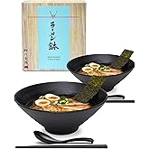 2 Sets 1700 milliliters Large Japanese Ramen Noodle Soup Bowl Dishware Ramen Bowls Set with Matching Spoon and Chopsticks for
