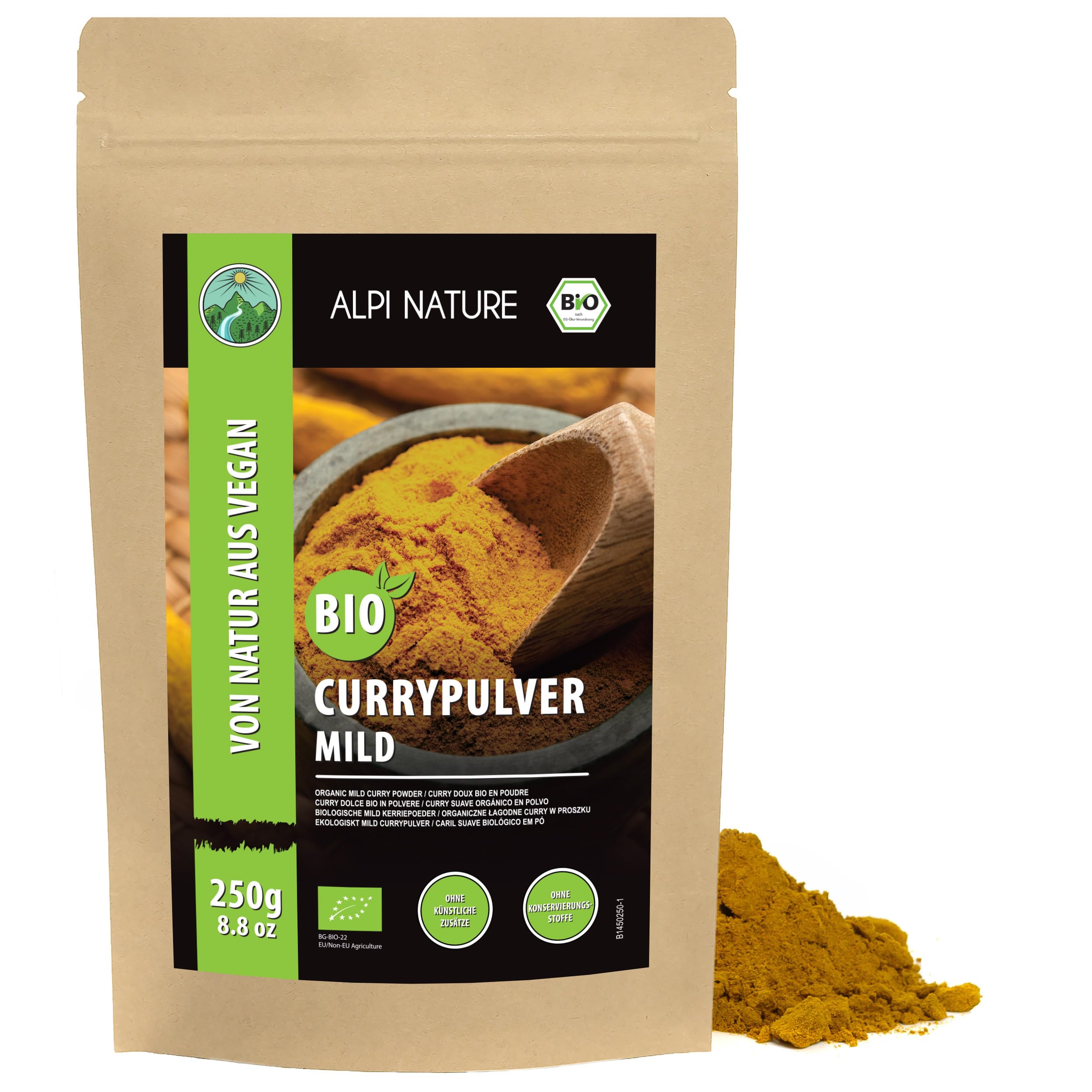 Alpi Nature Curry Pulver mild BIO 250g, Premium Qualität Curry Pulver bio, indische Gewürze