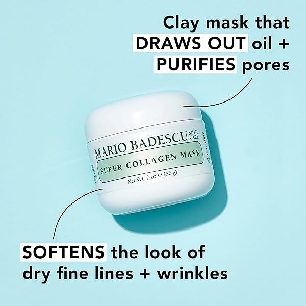 MARIO BADESCU SUPER COLLAGEN MASK, CLAY MASK FACE SKIN CARE IDEAL FOR COMBINATION, DRY OR SENSITIVE SKIN, PORE MINIMIZER WITH HYDRATING COLLAGEN AND PURIFYING KAOLIN CLAY, 2 OZ