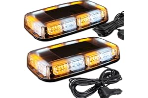 ASPL 2pcs 48LED Roof Top Strobe Lights, High Visibility Emergency Safety Warning LED Mini Strobe Light bar with Magnetic Base for 12-24V Snow Plow, Trucks, Construction Vehicles (Amber/White)