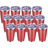 VEGOND 20oz Tumbler with Lid and Straw Stainless Steel Tumbler Cup Bulk Vacuum Insulated Double Wall Travel Coffee Mug Powder Coated Coffee Cup(Powder Red 12 Pack
