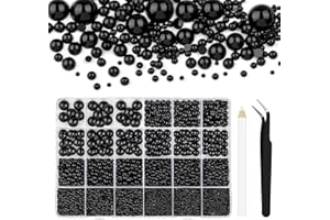 Bouiexye 13000 PcsBlack Flatback Pearls 2/3/4/5/6/8/10mm Half Round Pearls for DIY Crafts Nail Art Shoes Mobile Phone Cases Etc