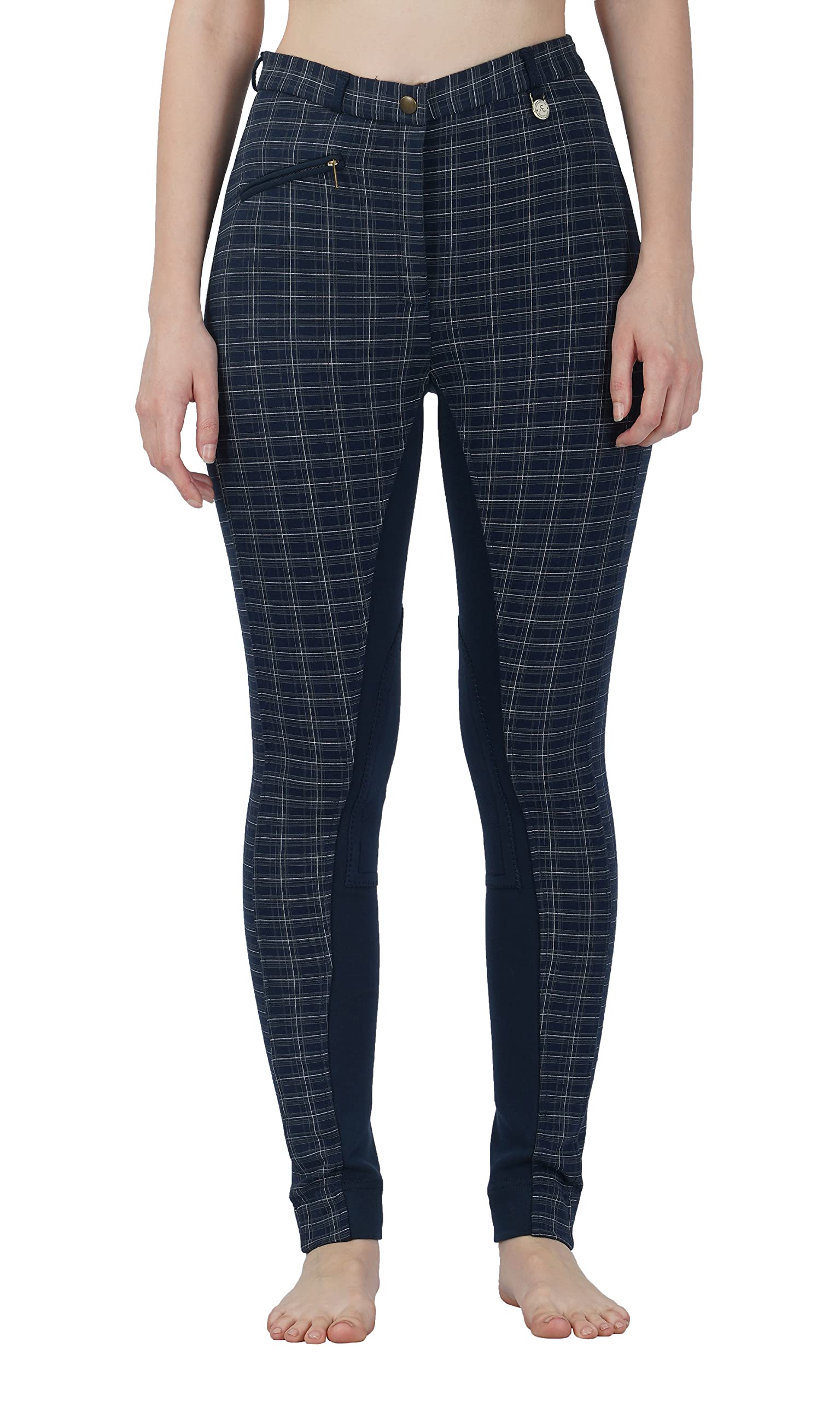 Avon Equine Horse Riding Girls and Women Ladies Soft Stretchy Jodhpurs JODPHURS JODS Check with Navy (6/24")