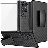 Ailiber for Samsung Galaxy S23 Ultra 5G Case, Galaxy S23 Ultra Phone Case Holster with Screen Protector, Swivel Belt Clip, Kickstand Holder, Slim Shockproof Shell Full Body Cover for S23 Ultra-Black
