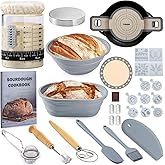 Sourdough Starter Kit, Sourdough Bread Baking Supplies, 40oz Sourdough Starter Jar, Silicone Banneton Bread Proofing Basket Set with 9" Round & 10" Oval,Artisan Bread Baking Tools,Silicone Bread Sling