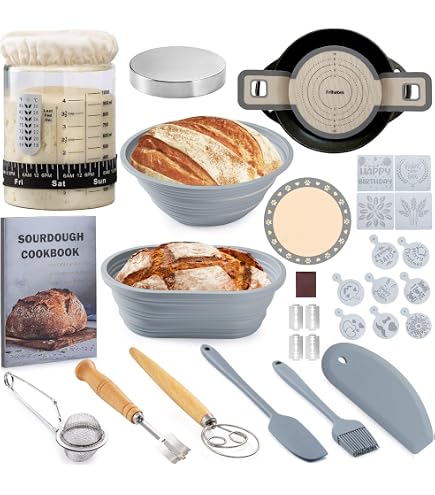 RuileMei Sourdough Bread Baking Starter Kit - 40oz Jar, 2 Banneton Baskets, Tools - Complete Bread Making Supplies 5 thumbnail image