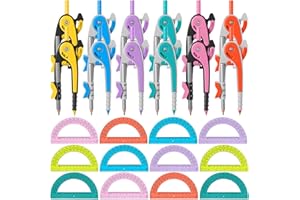 Chengu 12 Set Compass and Protractor Set, Operation Christmas Items Bulk Multicolor Compass Geometry Tool 6 Inch 180 Degree, Math Graphing Drawing Tools for Office and School Supplies