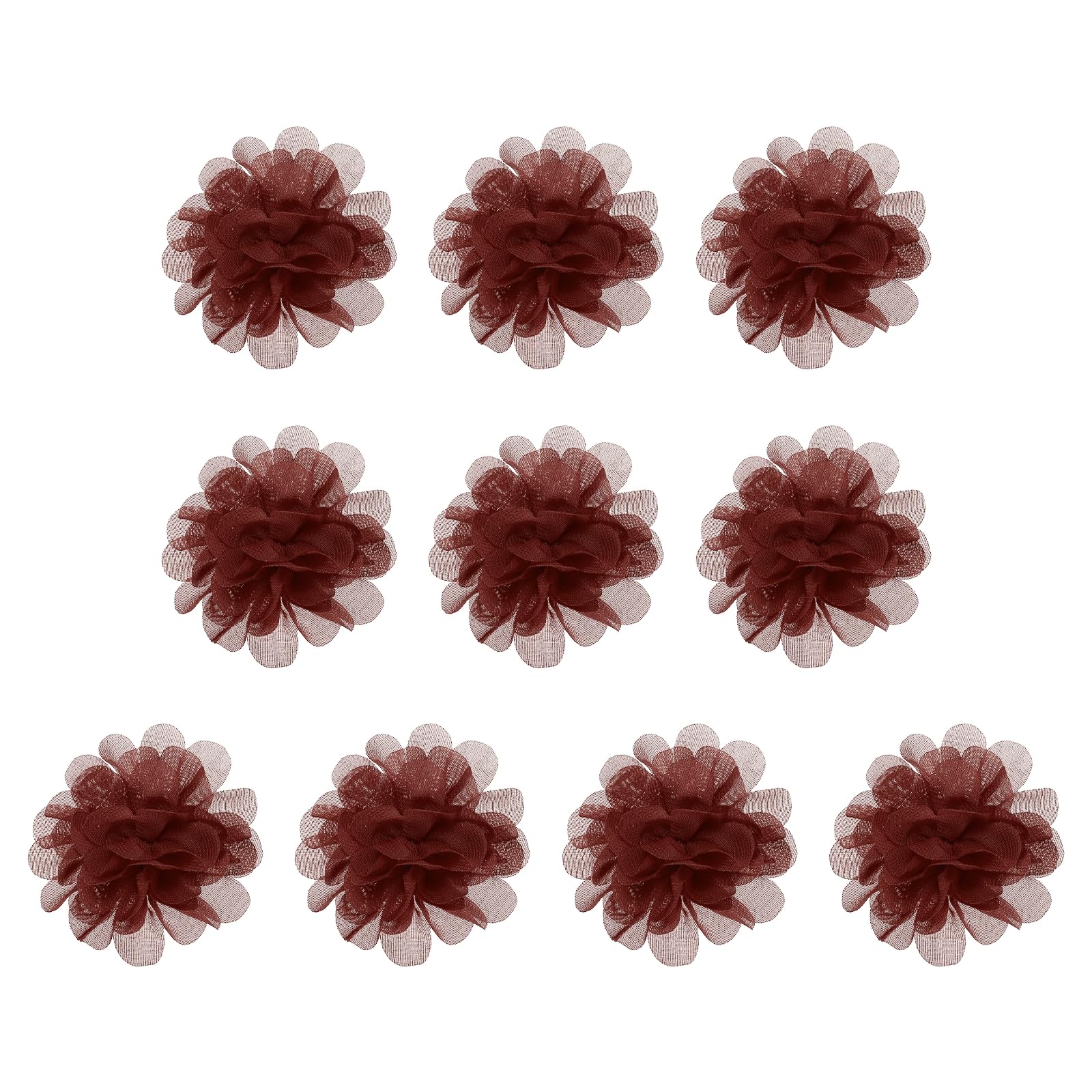 PATIKIL 2.8" Chiffon Flowers, 10 Pcs Mesh Fabric Flowers Sewing Fabric Appliques Headband Embellishments for DIY Craft Wedding Decor, Brick Red — image 1