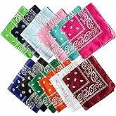 MIOIO 12-Pack Paisley Bandanas Square Scarf Headbands, 21.65 x 21.65 inches, Assorted Colors