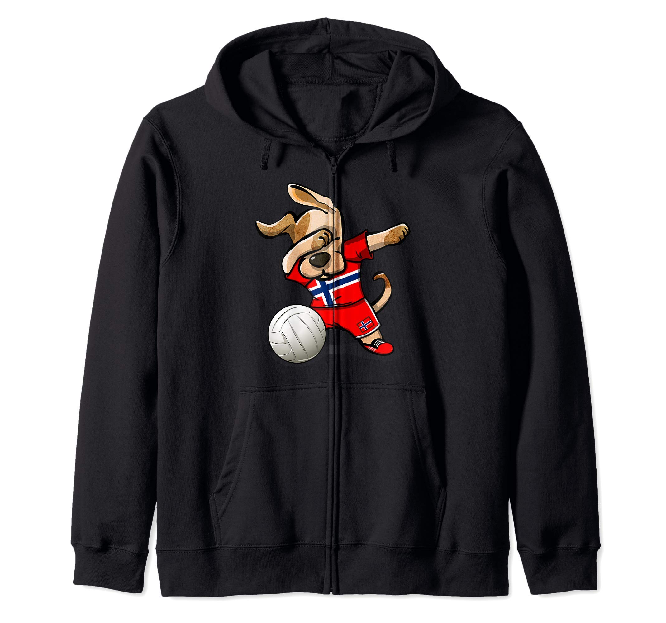 Funny Dabbing Dog Proud Norway Volleyball Fan Norwegian Flag Zip Hoodie