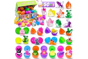 BICMAN 50 Pack Prefilled Easter Eggs with Mini Pop Keychain, Easter Basket Stuffers with Squishy Toys, Squishy Stress Relief Toys for Easter Basket Stuffers Gifts Egg Fillers( 50 pcs Eggs + 50 pcs Toys)