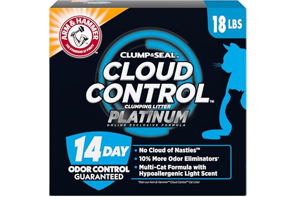 ARM & Hammer Cloud Control Platinum Cat Litter, Multi-Cat Clumping Litter, Hypoallergenic and Dust-Free, 14-Day Odor Control, 18 lbs
