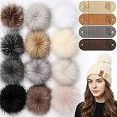 Suncalla 12 Set 4 Inch Dark Color Faux Fur Pom Pom Balls with Elastic Loop Faux Leather Tags Personalized Leather Label for Hat Scarf Gloves Bag Accessory Clothes Knitting Crochet Item DIY