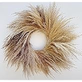 23'' Natural Pampas Grass Wreath for Indoor Decor, Handmade Dried Boho Wreath for Front Door or Wall, Rustic Farmhouse Decor for Living Room, Bedroom, and Entryway (Ivory&Taupe)