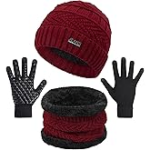 Senker Fashion Winter Beanie Hat Scarf and Touchscreen Gloves Set for Men, Warm Knit Skull Cap with Fleece Lined Gifts