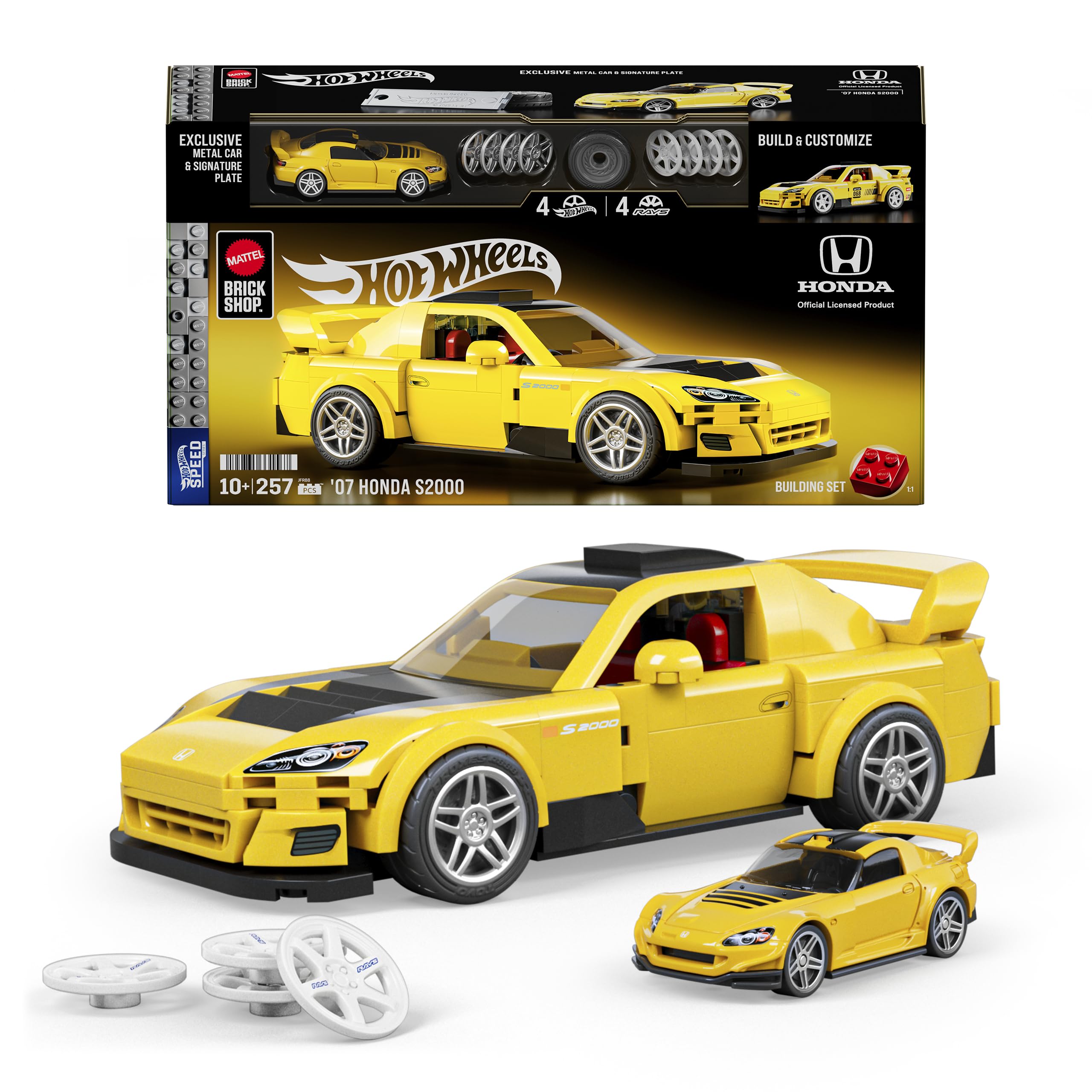 Mattel Brick Shop Hot Wheels Speed Series Building Set, '07 Honda S2000 with 257 Pieces, Realistic Details and Custom Decals, Adult Collectors and Kids Ages 10+