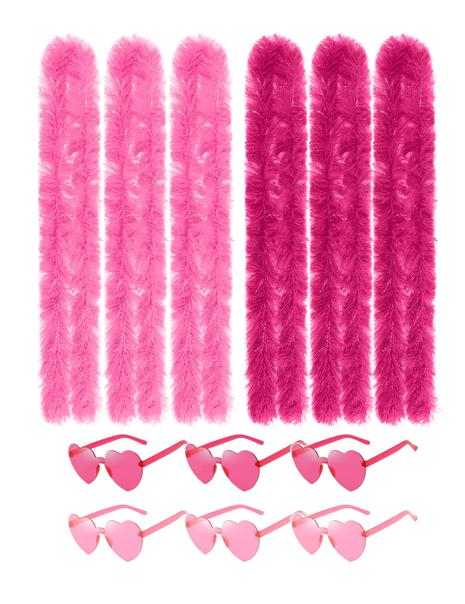 12Pcs Colorful Fancy Dress Feather Boa Set, 6.6ft Feather Boa with Heart Rimless Sunglasses for Women, Artificial Fluffy Boa Decorations wit for Dancing Wedding Party Cosplay Halloween